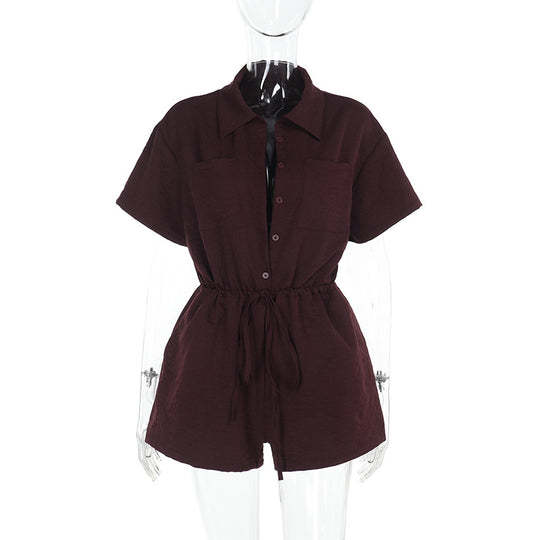 Damen lässiger Kurzarm-Jumpsuit mit Taillierung R&B