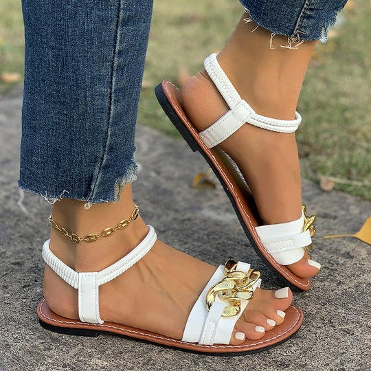 Damen elegante Riemchen-Sandalen mit auffälliger Schmuckapplikation R&B