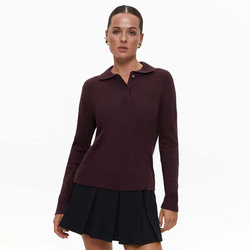 Damen eleganter Strickpullover mit Kragen R&B
