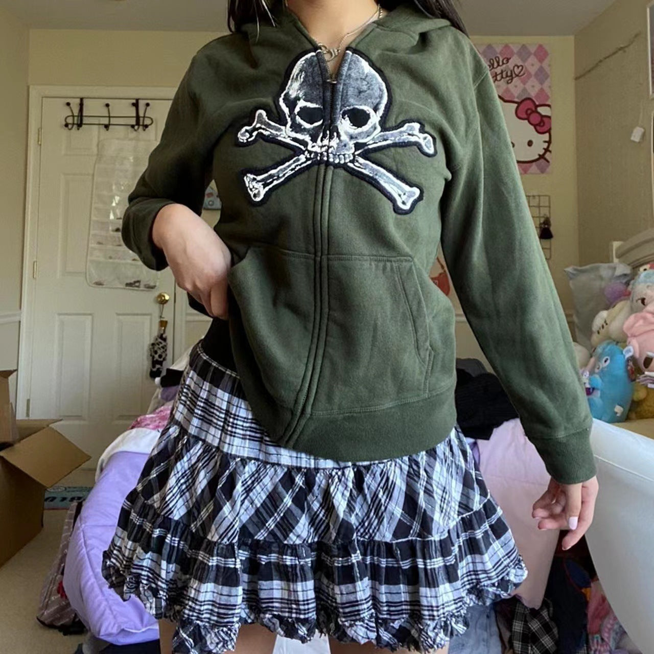 Damen lässige Kapuzenjacke mit einzigartigem Totenkopf-Design