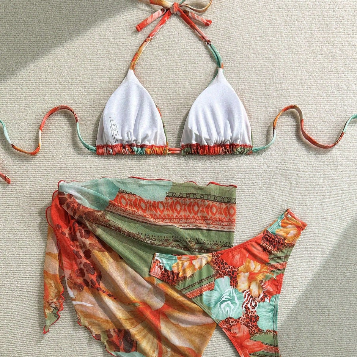 Damen Florales Bikini-Set mit Kombination aus Oberteil und Wickeltuch R&B