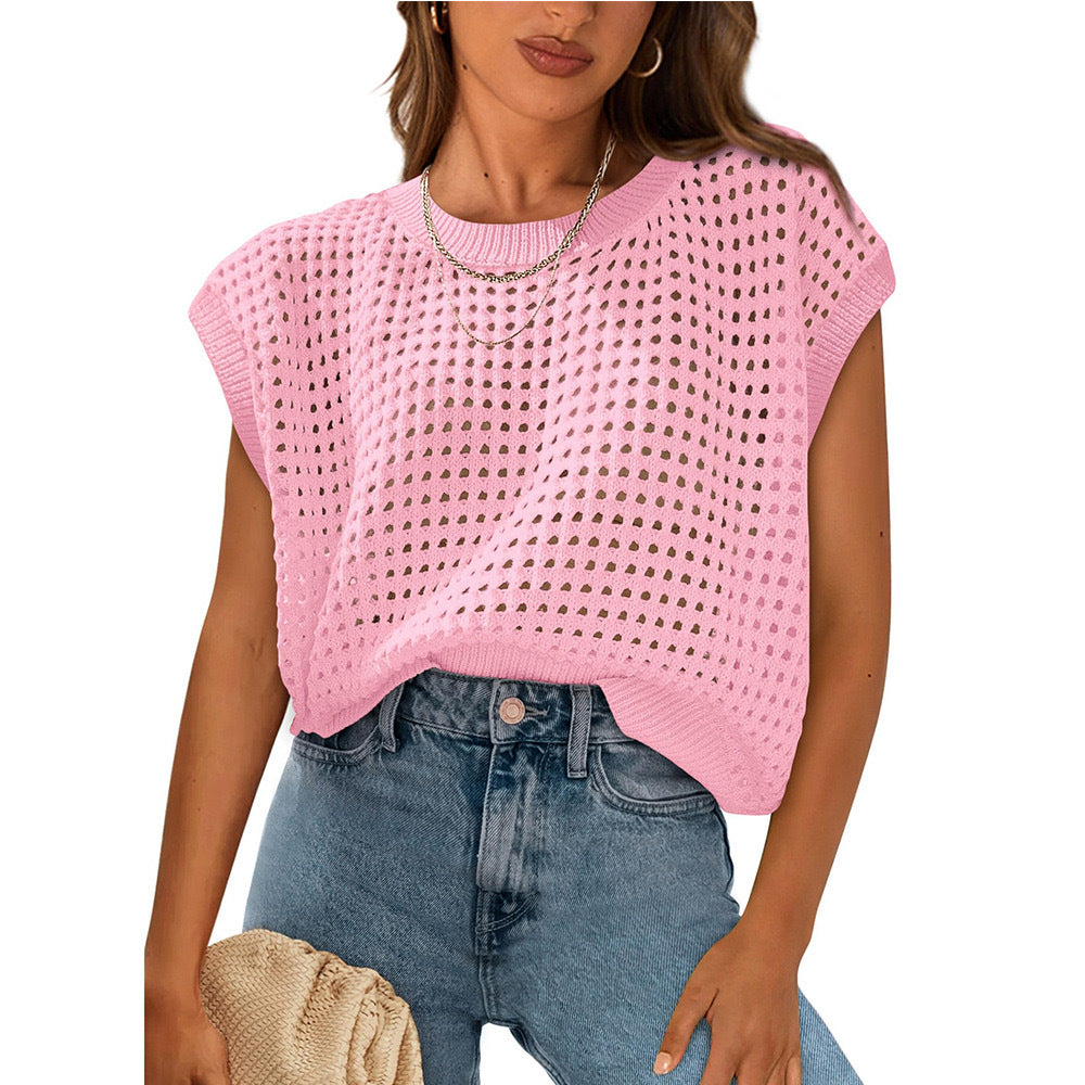 Damen lässiges Stricktop mit luftiger Lochstruktur R&B