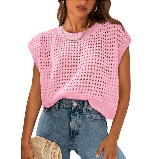 Damen lässiges Stricktop mit luftiger Lochstruktur R&B