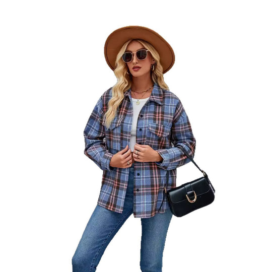 Damen Flanellhemd mit kariertem Muster und zwei Brusttaschen R&B