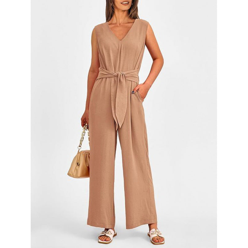 Damen Eleganter Jumpsuit mit taillierter Silhouette und V-Ausschnitt R&B