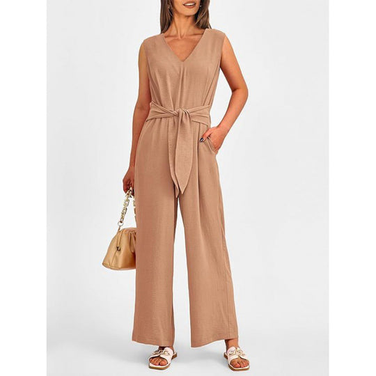 Damen Eleganter Jumpsuit mit taillierter Silhouette und V-Ausschnitt R&B