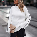 Damen Strickpullover mit elegantem Rollkragen und modischen Ärmelöffnungen R&B