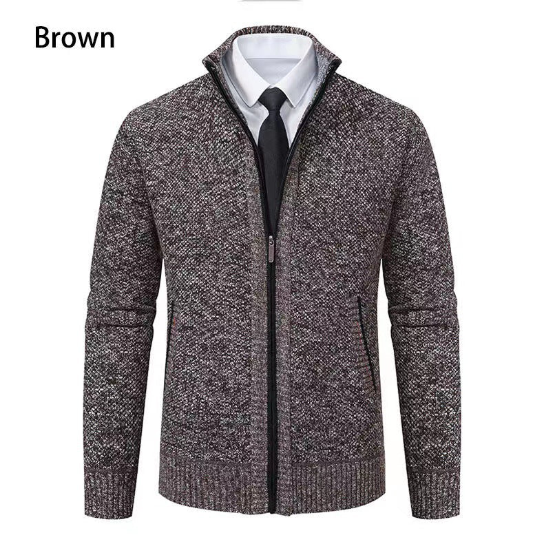 Herren modische Strickjacke mit hohem Kragen und durchgehendem Reißverschluss R&B