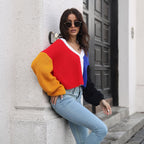 Damen Großer Strickpullover mit Farbblock-Design R&B