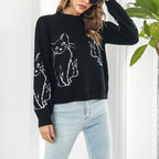 R&B | Verspielter Strickpullover Mit Katzenmuster