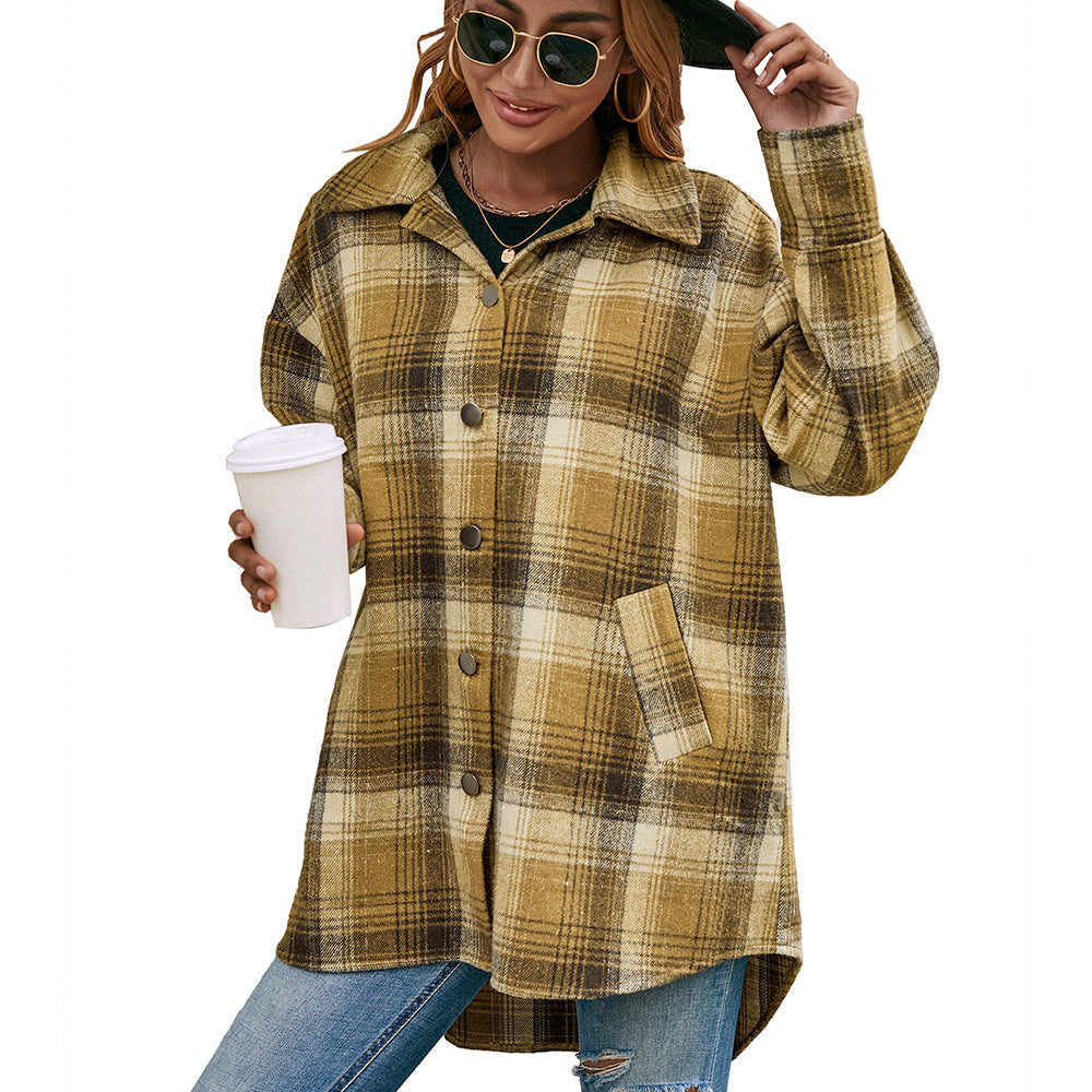 Damen Wollmantel im tartan Design