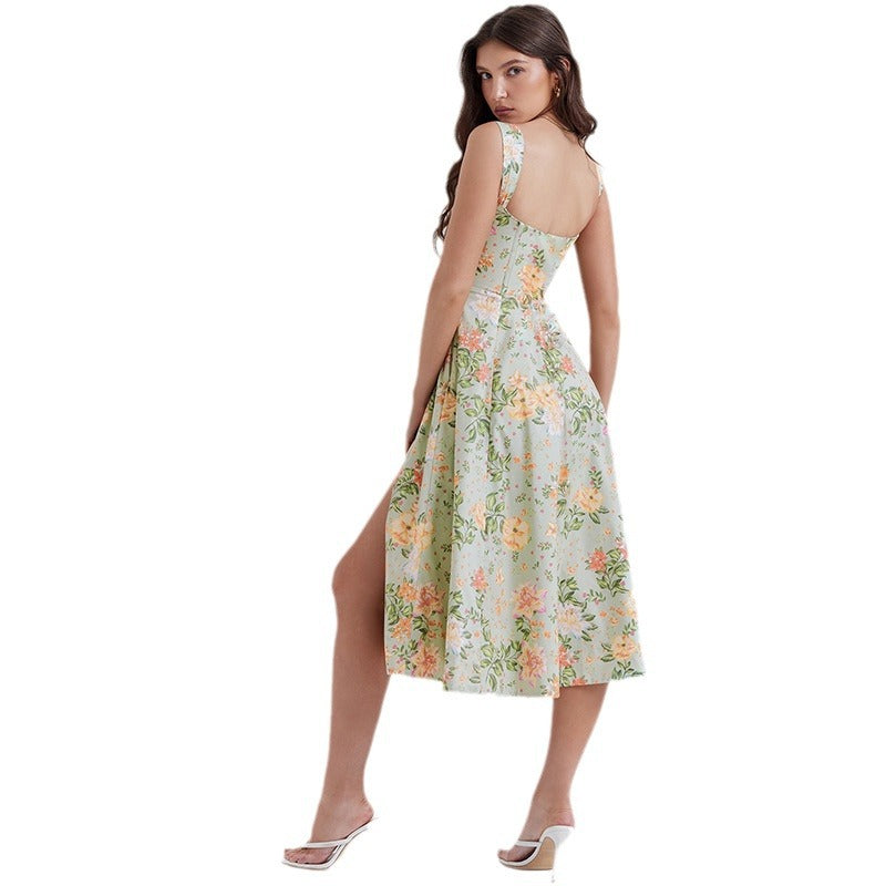 Damen Maxikleid mit floralem Schnitt und schwingendem Rock R&B