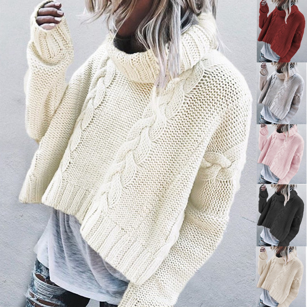 Damen Grobgestrickter Pullover mit hohem Kragen und Zopfdesign R&B