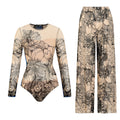Damen Einteiler Badeanzug mit floralem Design und modischen Langarmhosen R&B