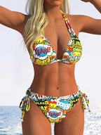 Damen Triangel-Bikini mit verstellbaren BindR&Bändern und modischem Wellenmuster R&B
