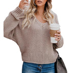 Damen Grobstrickpullover mit V-Ausschnitt und lässiger Passform R&B