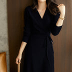 Damen柔晰 Strickkleid im Wickelstil mit taillierbarem Gürtel
