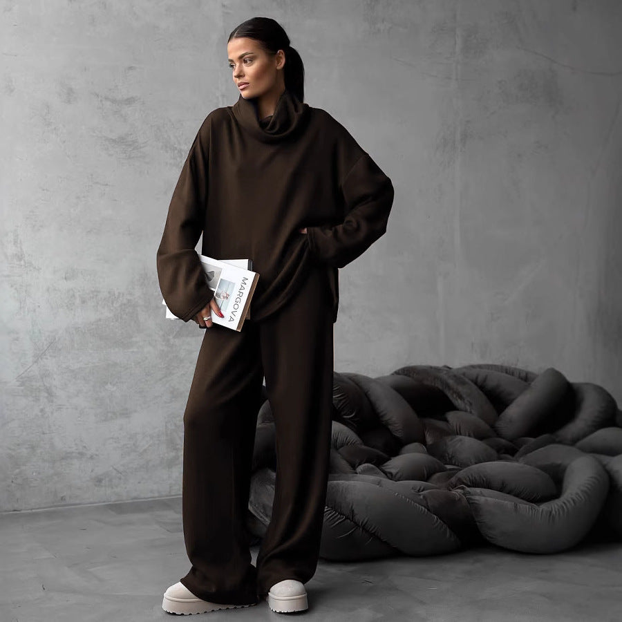 Damen komfortables Lounge-Set mit weitem Schnitt und hohem Kragen R&B