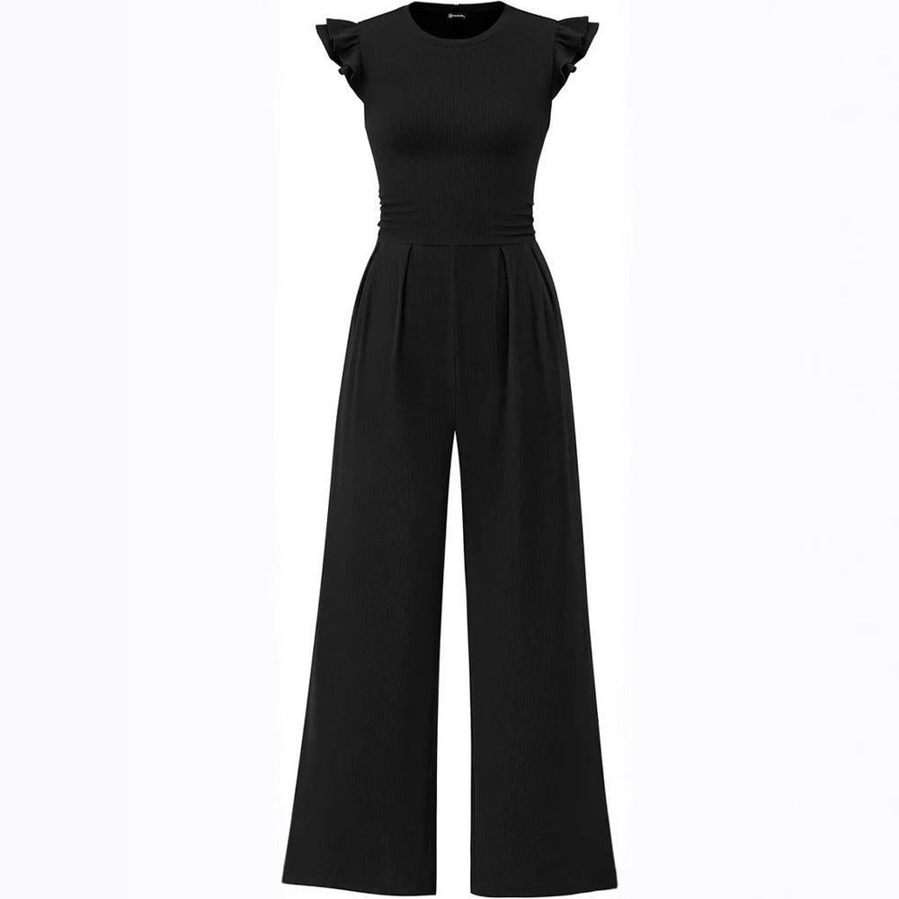 Damen eleganter Jumpsuit mit Puffärmeln und weitem Bein R&B