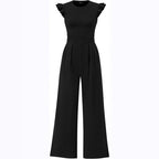 Damen eleganter Jumpsuit mit Puffärmeln und weitem Bein R&B