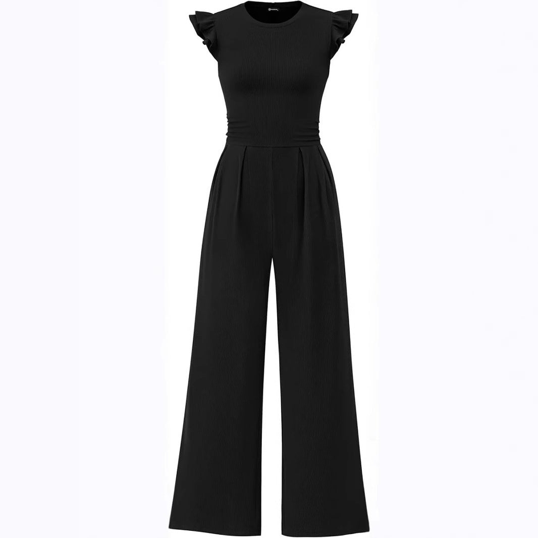 Damen eleganter Jumpsuit mit Puffärmeln und weitem Bein R&B