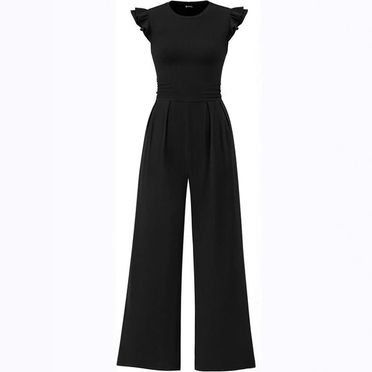 Damen eleganter Jumpsuit mit Puffärmeln und weitem Bein R&B