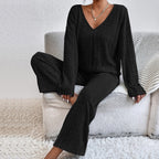 Damen Komfortable Pyjamajacke mit elegantem V-Ausschnitt und weitem Schnitt R&B