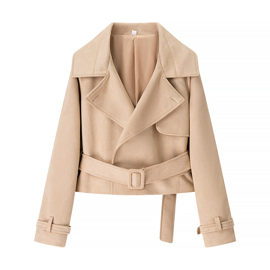 Damen elegante Kunstlederjacke mit Gürtel R&B