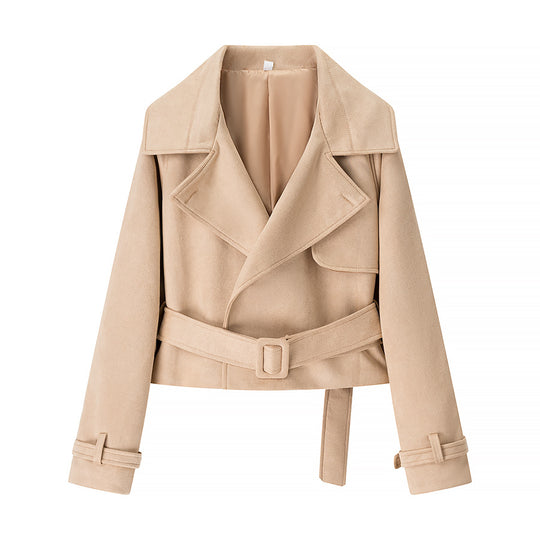 Damen elegante Kunstlederjacke mit Gürtel R&B