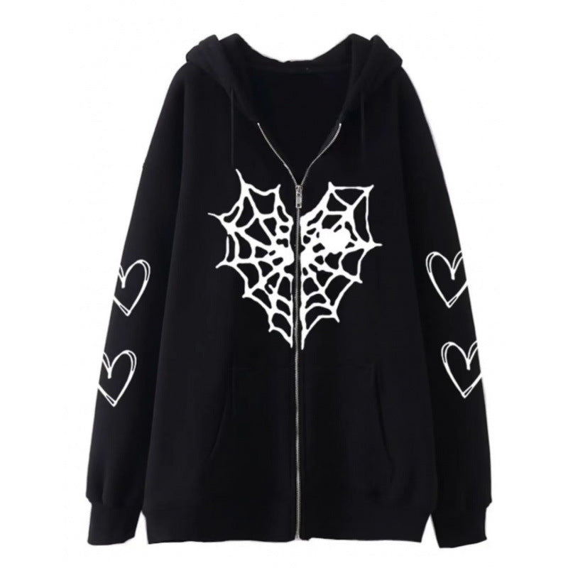 Damen Kapuzenjacke mit auffälligem Spinnenmotiv und praktischen Taschen R&B