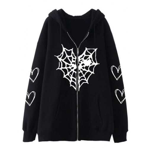 Damen Kapuzenjacke mit auffälligem Spinnenmotiv und praktischen Taschen R&B