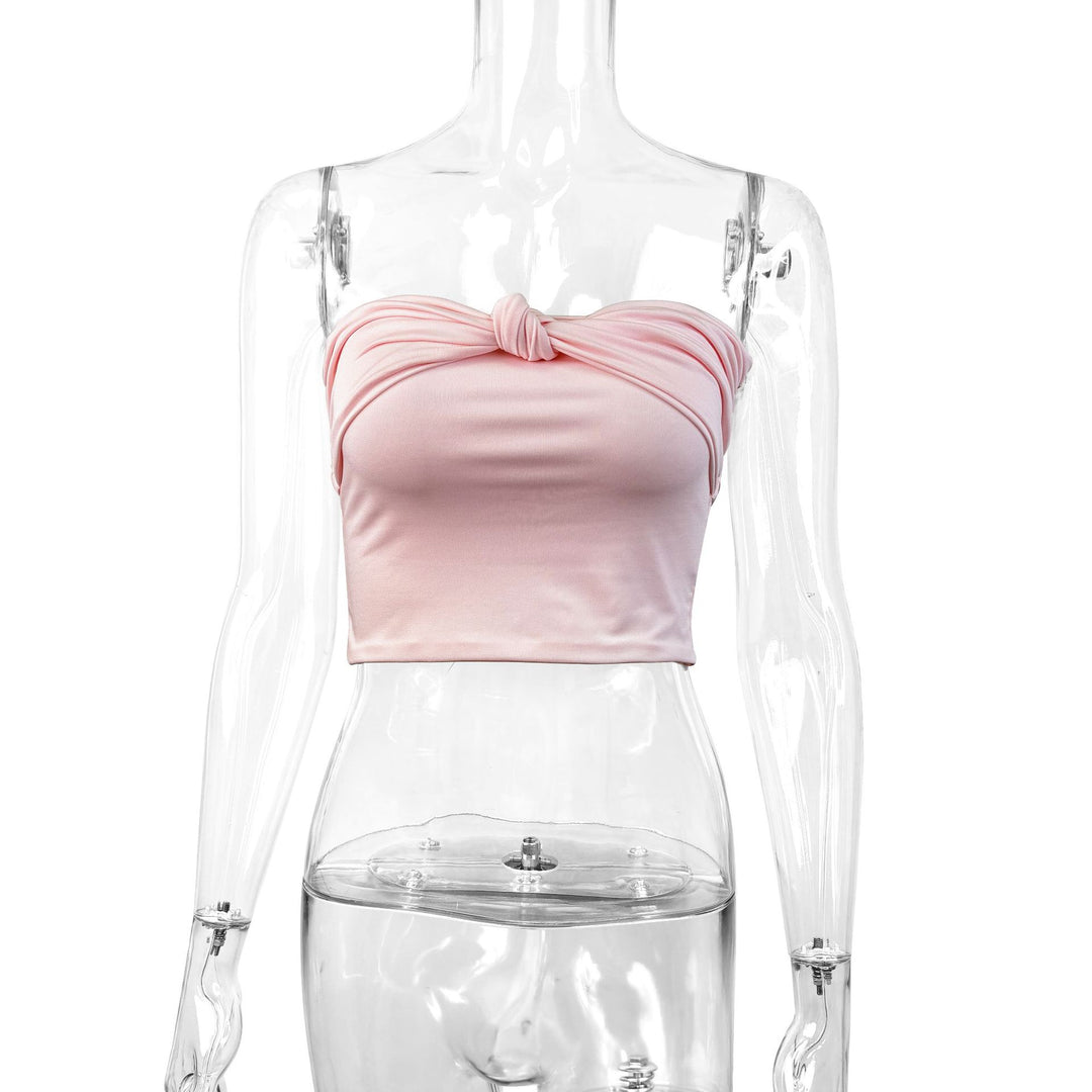 Damen Bandeau Crop-Top mit Knoten-Design R&B
