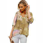 Damen Lässige Bluse mit buntem Farbverlauf und umschlagbaren Ärmel R&B
