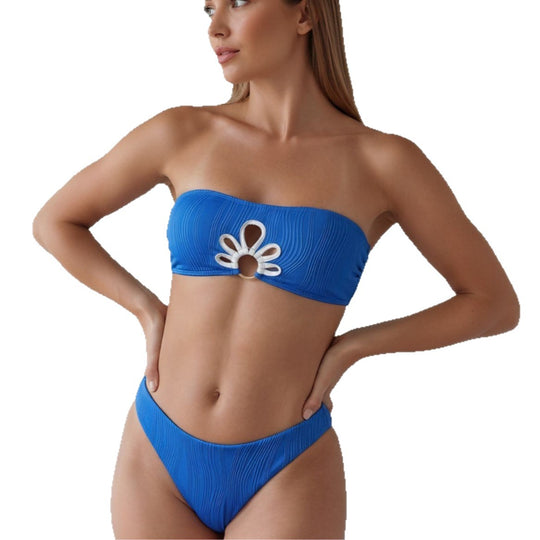 Damen Bandeau-Bikini mit modischem Blüten-Detail R&B
