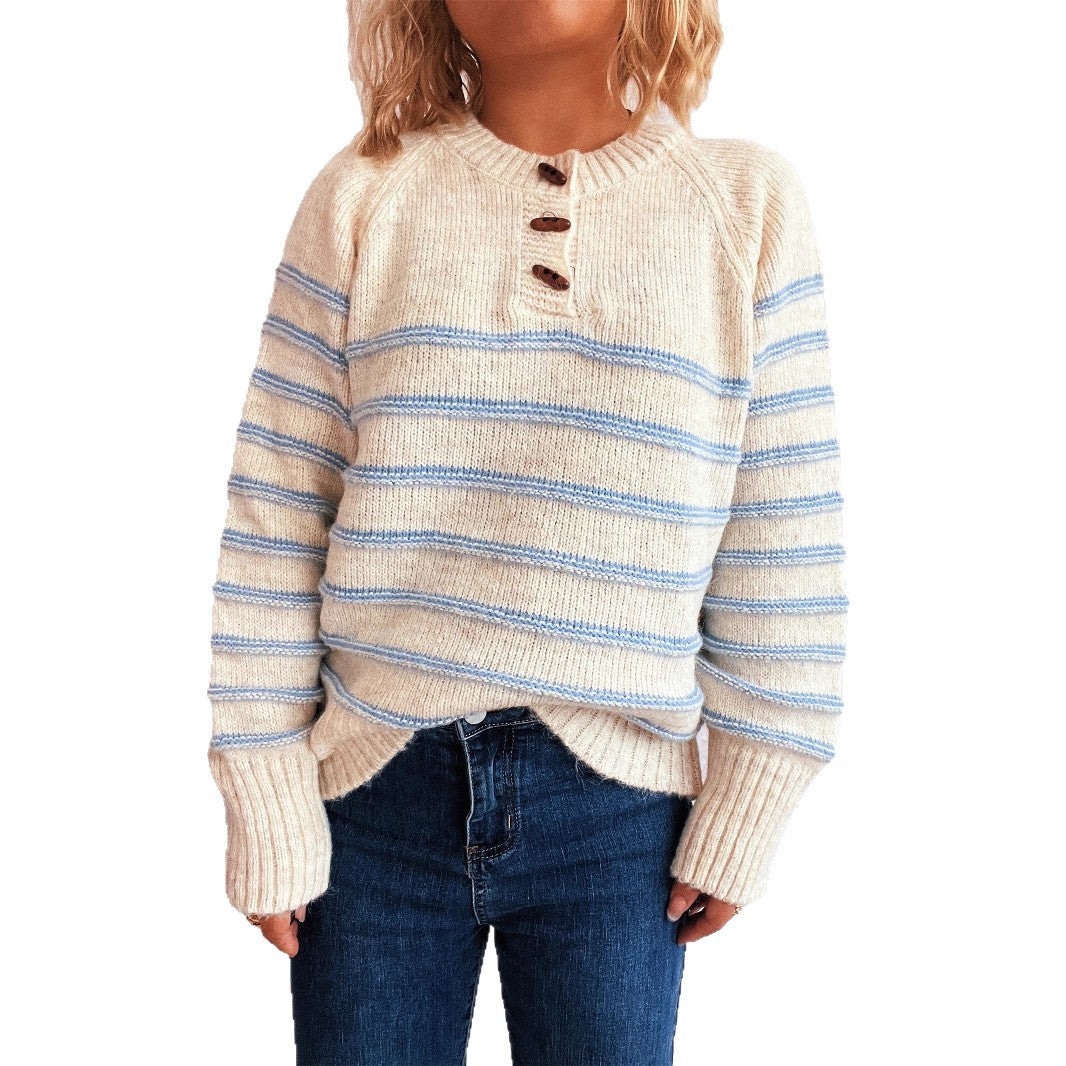 Damen Strickpullover mit weitem Schnitt und modischem Streifenmuster R&B