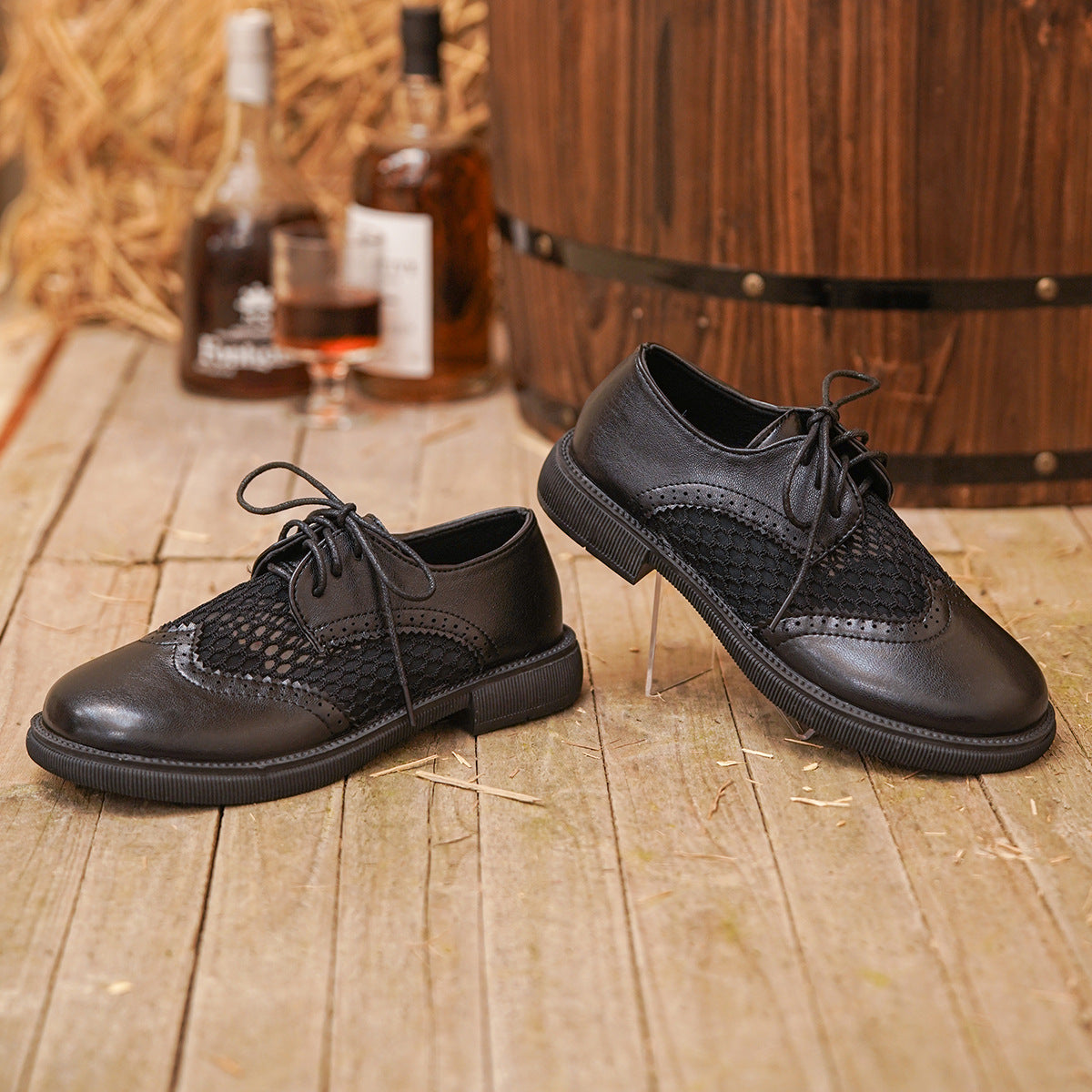 Damen Schnürschuhe mit atmungsaktiver Netzoberfläche und klassischem Lederdesign R&B