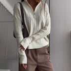 Damen Strickpullover mit modernem Zipper und Rippstrickdetails R&B