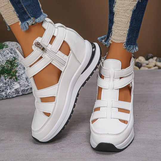 Damen modische Wedge-Sneaker mit atmungsaktivem Obermaterial und praktischem Reißverschluss R&B