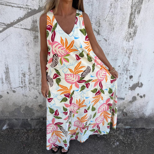 Damen Sommerliches Maxikleid mit buntem Tropenmuster R&B