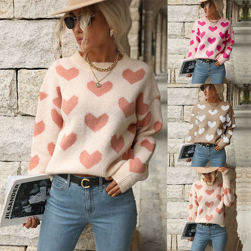 Damen Strickpullover mit Herzmuster und lässigem Schnitt R&B