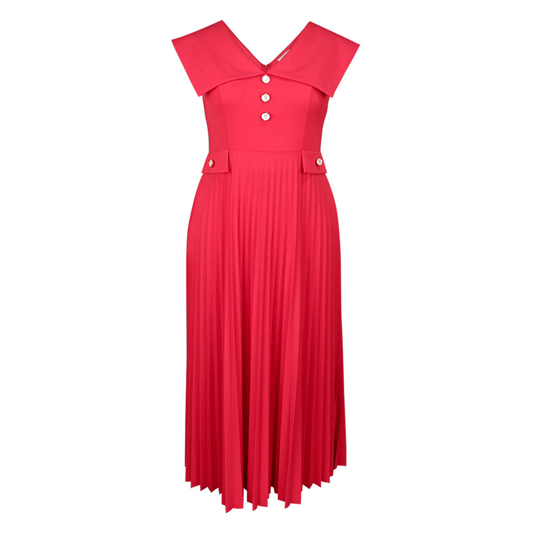 Damen plissiertes Maxikleid mit eleganten Knopfdetails R&B