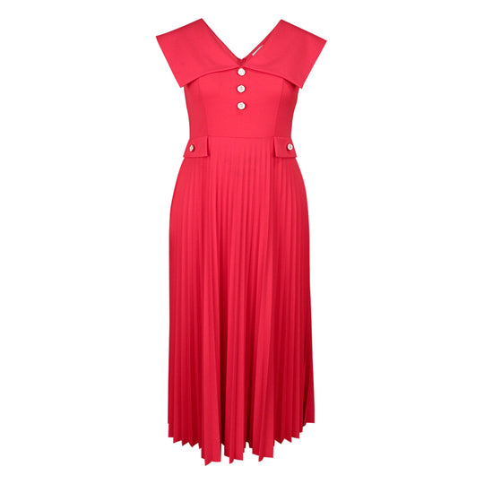 Damen plissiertes Maxikleid mit eleganten Knopfdetails R&B