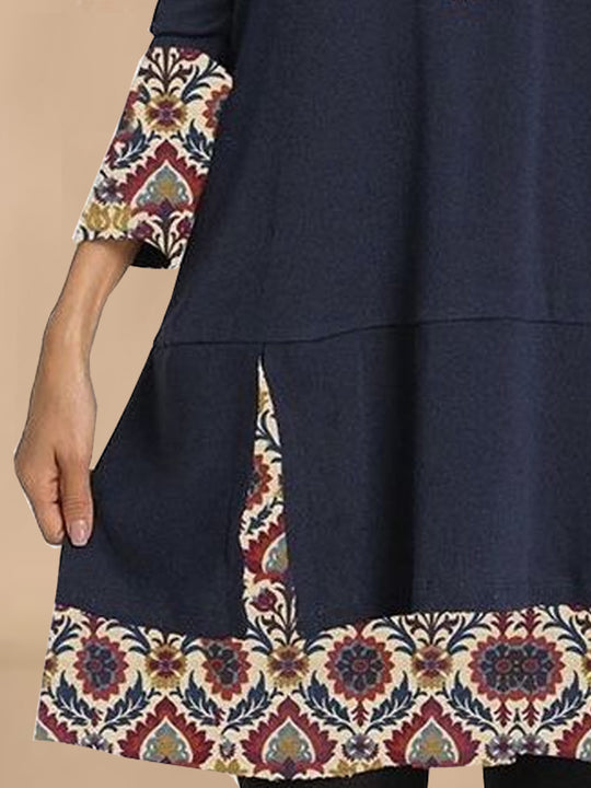 Damen elegantes Tunika-Kleid mit kreativen 3/4 Ärmeln und kunstvollem Saum R&B