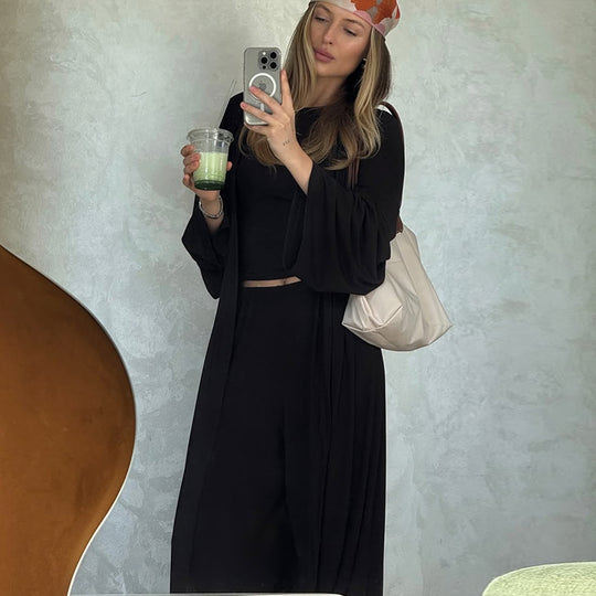 Damen gemütliches Loungewear-Set mit weitem Cardigan und Cropped Top R&B
