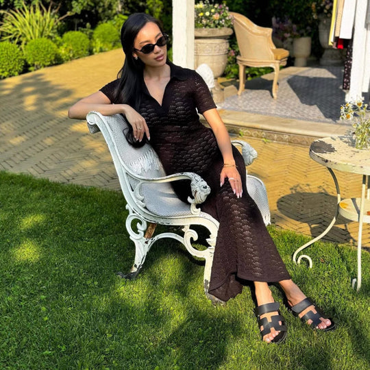 Damen Strickkleid mit raffiniertem Lochmuster und Polo-Kragen R&B
