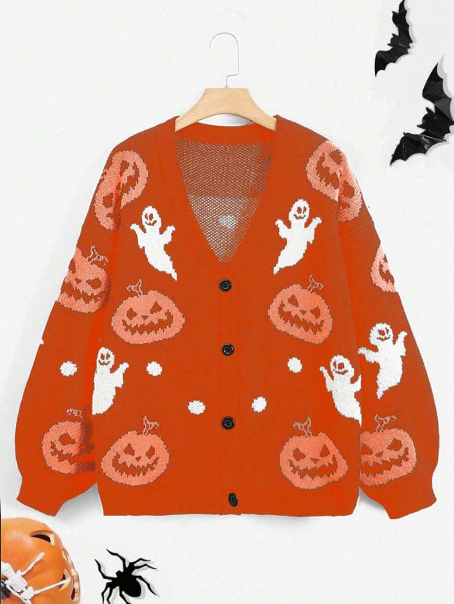 Damen kuschelige Herbstjacke mit gruseligem Motiv R&B
