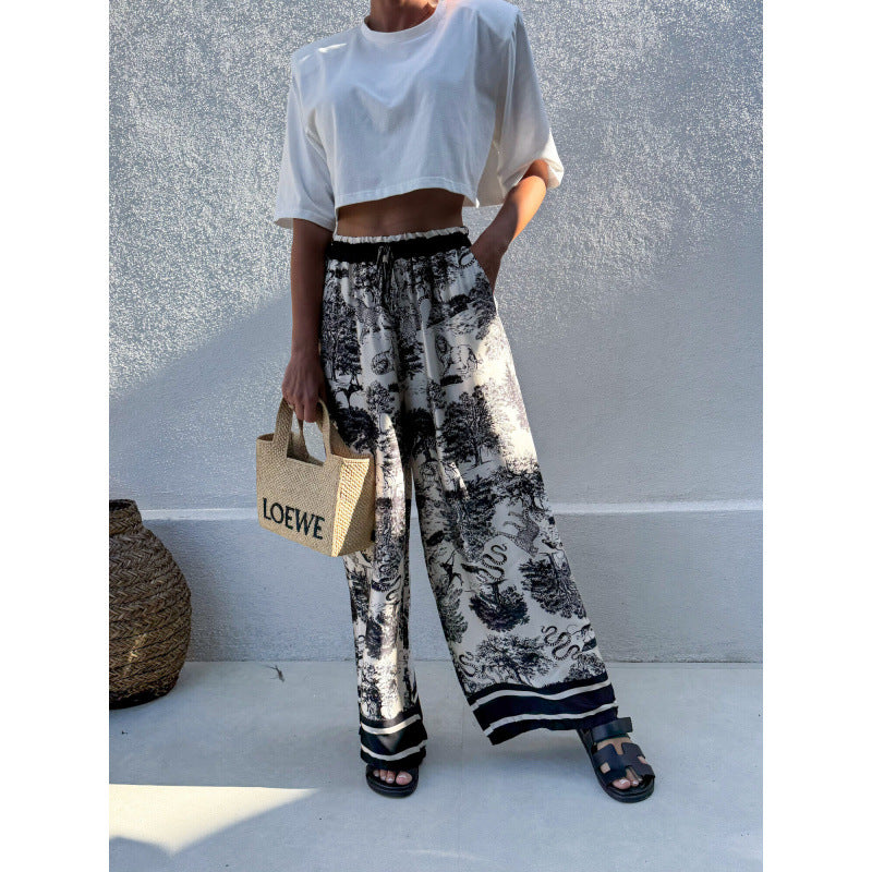 Damen Weite Sommerhose mit floralem Muster und elastischem Bund R&B