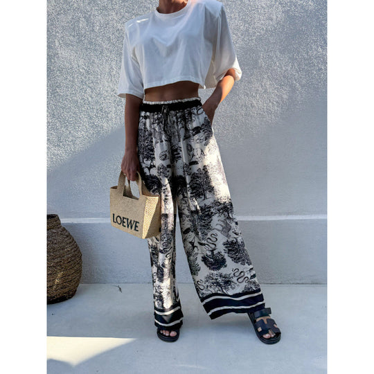 Damen Weite Sommerhose mit floralem Muster und elastischem Bund R&B