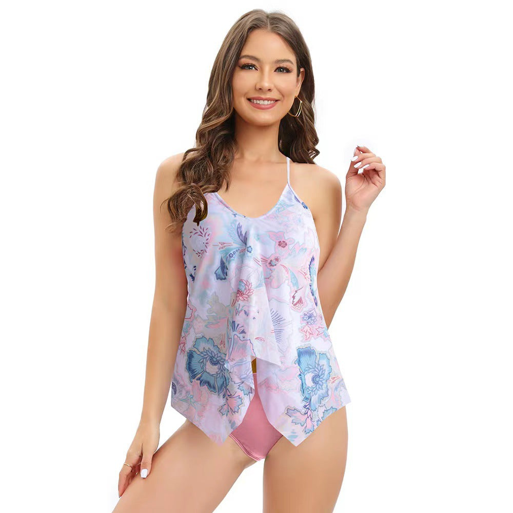 Damen Tankini-Set mit floralem Überrock und verstellbaren Trägern R&B