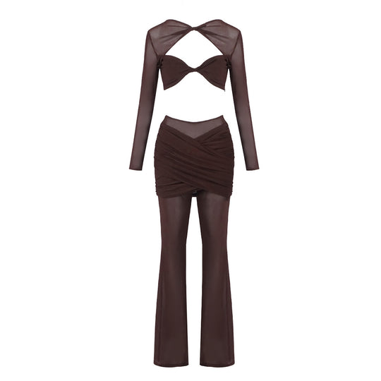 Damen Outfit-Set mit Langarmoberteil und stilvollem Wickelrock R&B